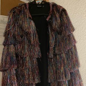 Nasty Gal Tinsel/Fringe Rainbow Jacket